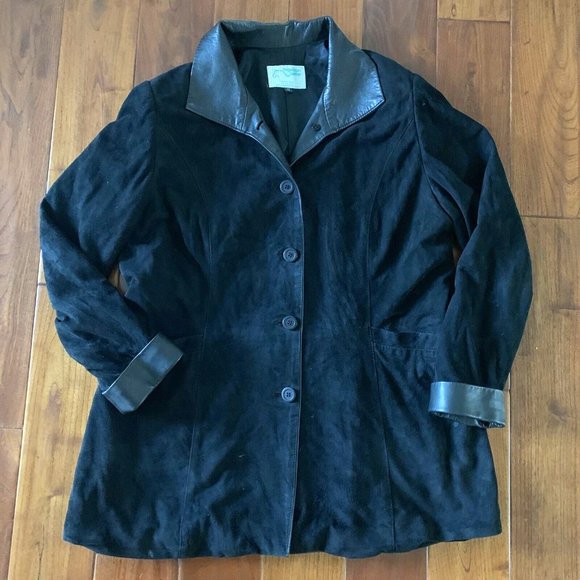 AUGUSTINAS Black Leather & Suede soft Jacket Carmel By The Sea Boutique size 16 - Picture 1 of 10